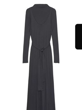 Long Sleeve Black Maxi Dress with Waist Tie Zara NWT